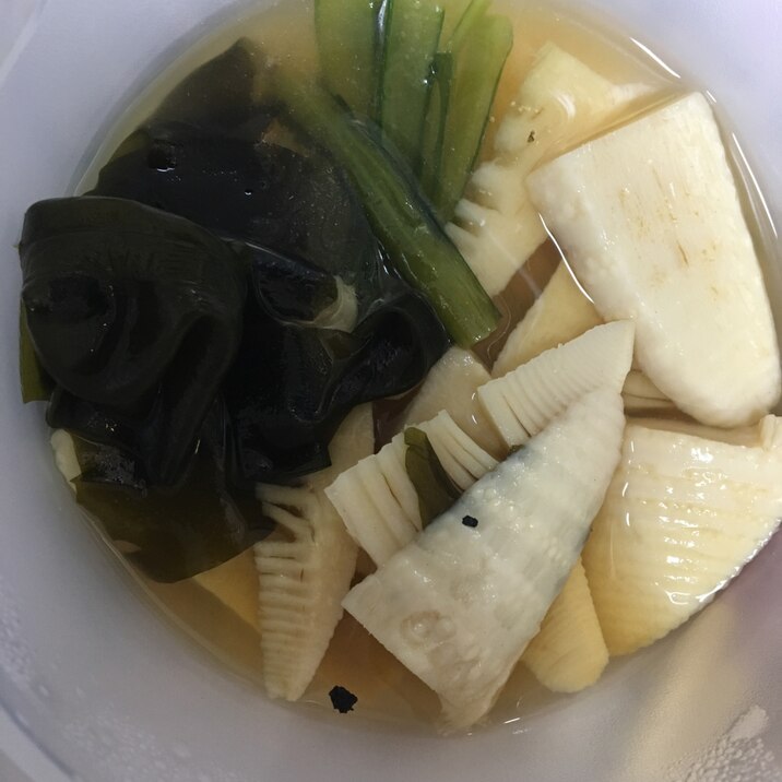 太市たけのこと小松菜と茎付きわかめの煮物☆